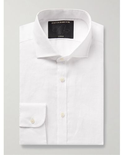Favourbrook Camicia in lino con collo alla francese Bridford - Bianco