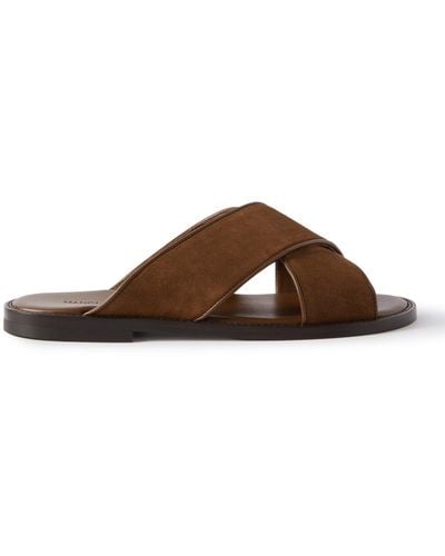 Manolo Blahnik Otawi Leather-trimmed Suede Sandals - Brown