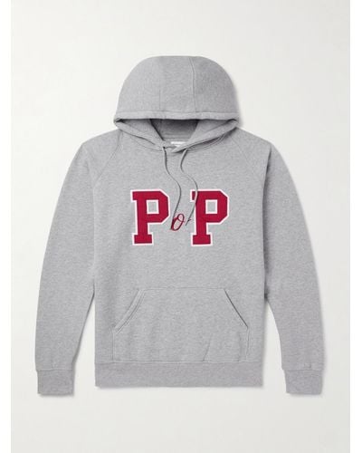 Pop Trading Co. Felpa in jersey di cotone ricamata con cappuccio e applicazione College P - Grigio