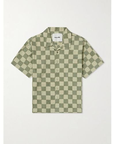 STORY mfg. Greetings Camp-collar Logo-embroidered Checked Organic Cotton Shirt - Green