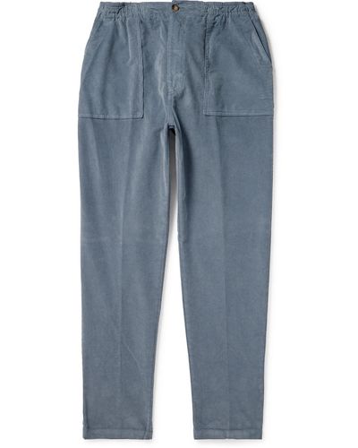 Altea Fatigue Tapered Garment-dyed Stretch-cotton Corduroy Drawstring Pants - Blue