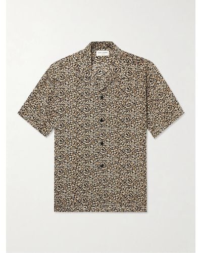 Saint Laurent Camp-collar Leopard-print Silk Crepe De Chine Shirt - Brown