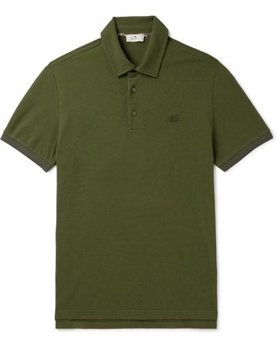 Etro Logo-embroidered Cotton-piqué Polo Shirt - Green