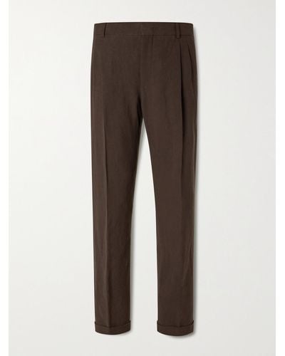 Loro Piana Slim-fit Tapered Pleated Linen Suit Pants - Brown