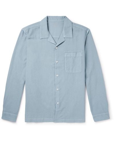 Altea Camp-collar Wool-flannel Shirt - Blue