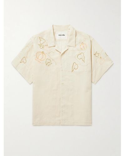 STORY mfg. Camp-collar Embroidered Cotton And Linen-blend Shirt - Natural
