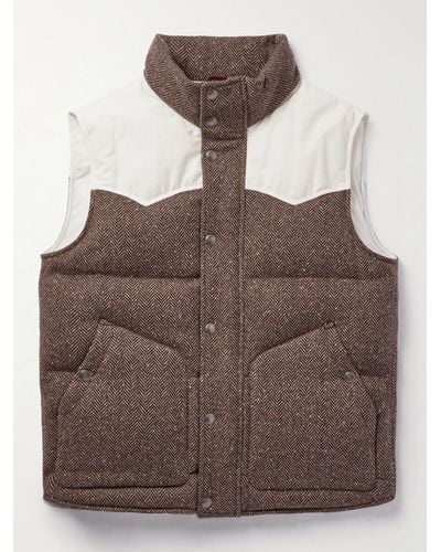 Brunello Cucinelli Cotton-blend And Herringbone Wool And Cashmere-blend Down Gilet - Brown