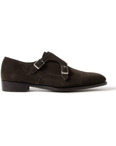 George Cleverley Thomas Cap-toe Suede Monk-strap Shoes - Black