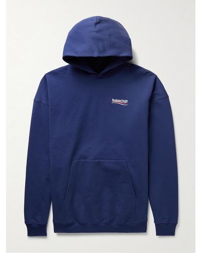 Balenciaga Oversized Distressed Logo-embroidered Cotton-jersey Hoodie - Blue
