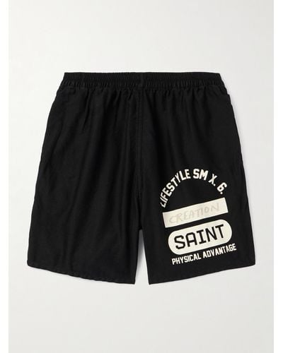 SAINT Mxxxxxx Straight-leg Logo-print Cotton-jersey Shorts - Black