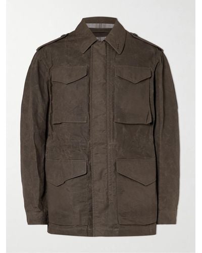 James Purdey & Sons Field jacket in cotone con finiture in pelle - Marrone