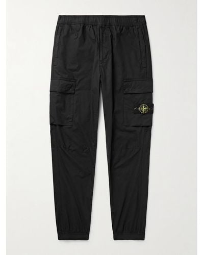 Stone Island Pantaloni cargo a gamba affusolata in misto cotone - Nero