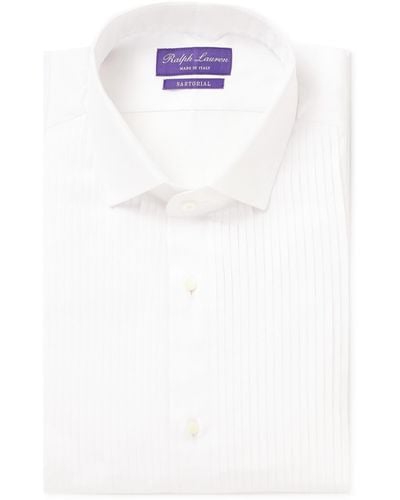 Ralph Lauren Purple Label Double-cuff Bib-front Cotton-poplin Shirt - White