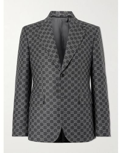 Gucci Monogrammed Wool Suit Jacket - Grey