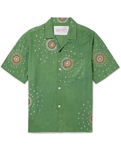Kardo Convertible-collar Embroidered Cotton Shirt - Green