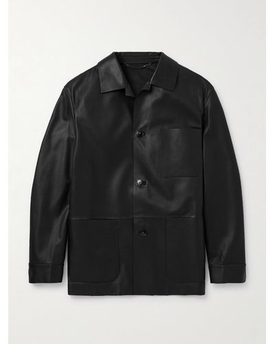 Canali Leather Chore Jacket - Black