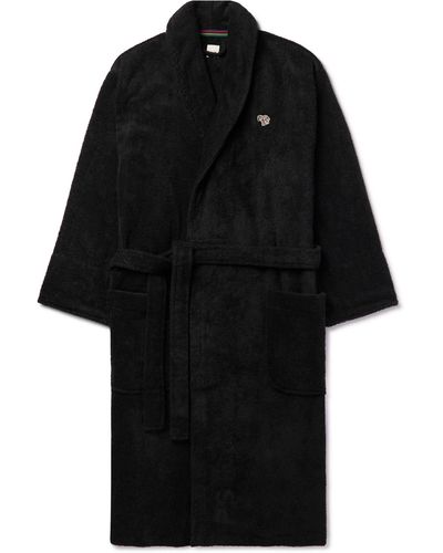 Paul Smith Embroidered Cotton-terry Robe - Black
