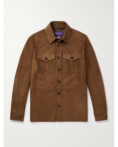 Ralph Lauren Purple Label Barron Suede Shirt Jacket - Brown