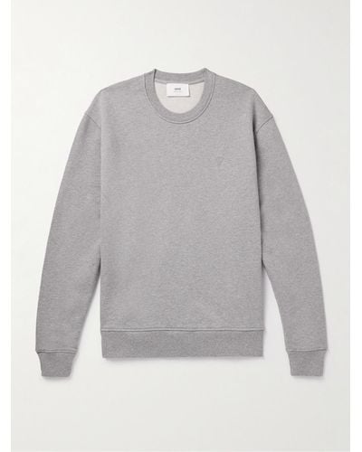 Ami Paris Logo-embroidered Cotton-jersey Sweatshirt - Grey