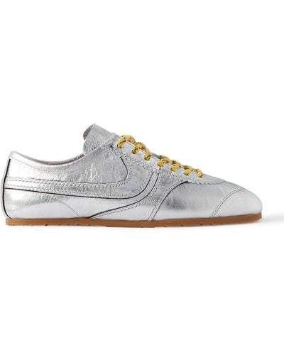 Dries Van Noten Metallic Textured-leather Sneakers - White