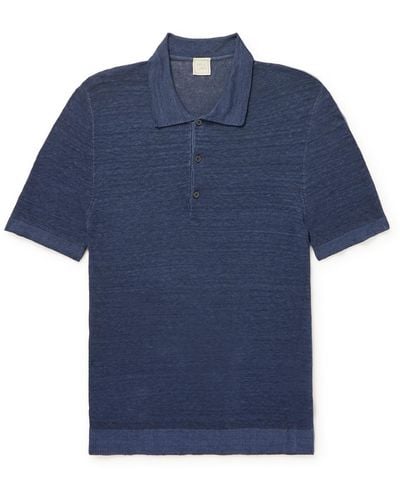 120% Lino Linen Polo Shirt - Blue