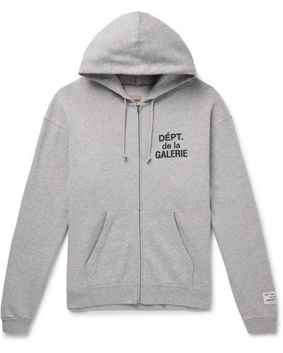GALLERY DEPT. Logo-print Cotton-blend Jersey Zip-up Hoodie - Gray