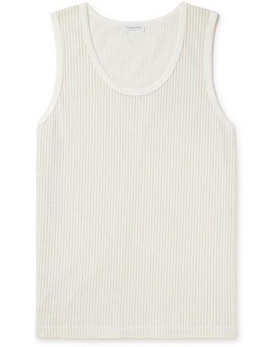 Sunspel Knitted Cotton-mesh Vest - White