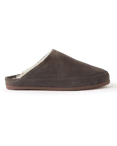 Mulo Shearling-lined Suede Slippers - Brown