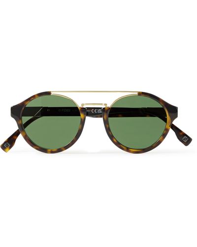 Fendi Round-frame Gold-tone And Tortoiseshell Acetate Sunglasses - Green