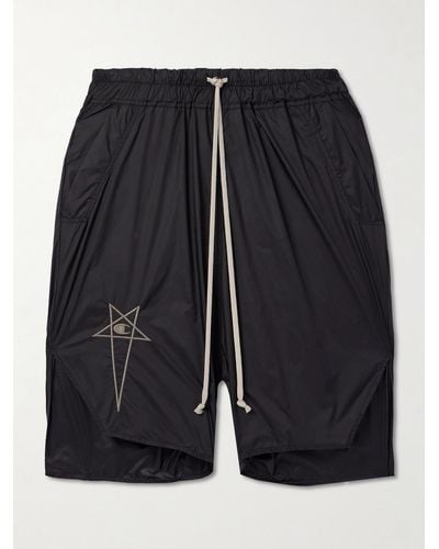 Rick Owens Champion Shorts a gamba dritta in shell con coulisse Beveled Pod - Nero