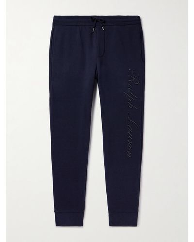 Ralph Lauren Purple Label Script Logo-embroidered Cotton-blend Jersey Sweatpants - Blue