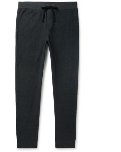 James Perse Thermal Tapered Waffle-knit Brushed Cotton And Cashmere-blend Sweatpants - Blue