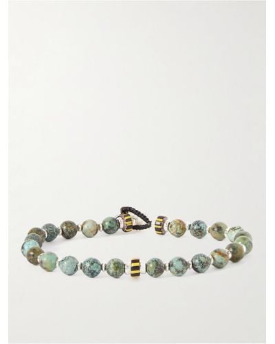 Mikia Bracciale in argento e cordoncino con perline in turchesi e conchiglia - Verde
