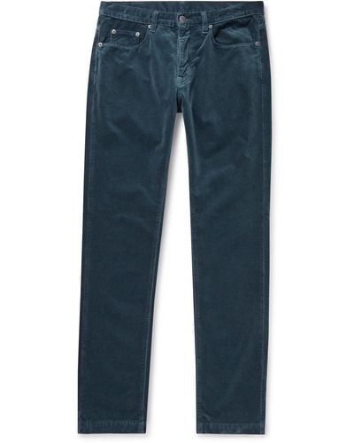 Massimo Alba Alunga Slim-fit Cotton-velvet Pants - Blue
