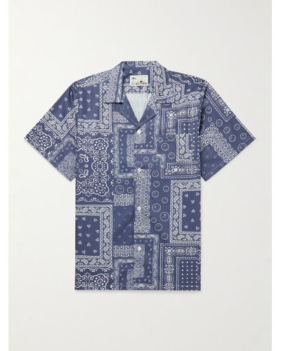 Bather Camp-collar Bandana-print Cotton-sateen Shirt - Blue