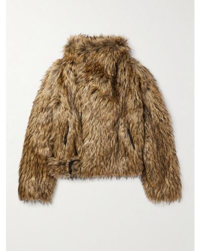 Saint Laurent Cappotto asimmetrico in peluche - Neutro