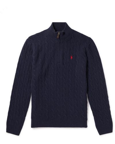Polo Ralph Lauren Half-zip Cable-knit Wool-blend Sweater - Blue