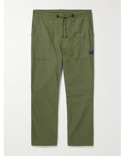Needles Pantaloni a gamba dritta in tela di cotone con logo ricamato - Verde