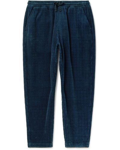 Universal Works Straight-leg Houndstooth Cotton-corduroy Drawstring Pants - Blue