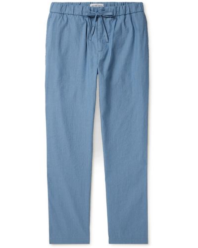 Frescobol Carioca Oscar Straight-leg Linen And Cotton-blend Drawstring Pants - Blue