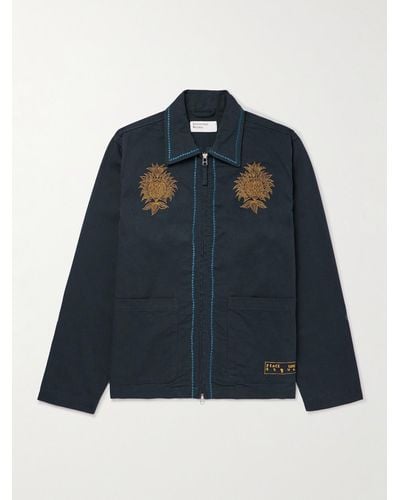 Universal Works Embroidered Cotton-twill Jacket - Blue