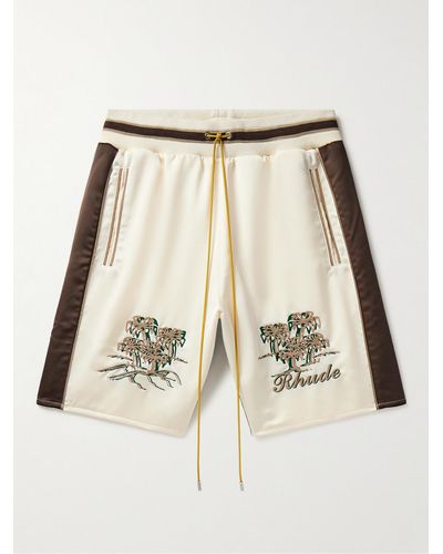 Rhude Straight-leg Logo-embroidered Striped Satin Shorts - Natural