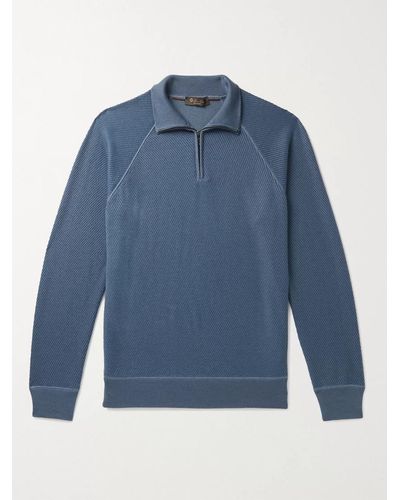 Loro Piana Ribbed Cashmere And Silk-blend Half-zip Sweater - Blue