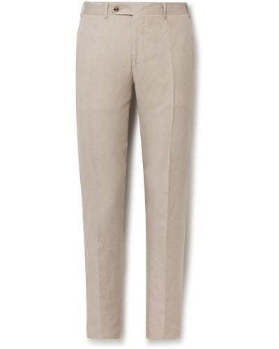 Canali Kei Slim-fit Tapered Linen And Silk-blend Suit Pants - Natural