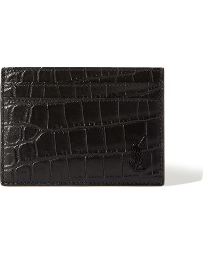 SAINT LAURENT Tiny Cassandre Logo-Appliquéd Croc-Effect Leather Cardholder  for Men