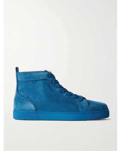 Christian Louboutin Louis Logo-embellished Grosgrain-trimmed Suede High-top Trainers - Blue