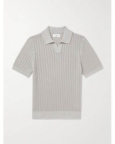MR P. Open-knit Ribbed Cotton Polo Shirt - Grey