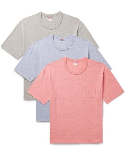 Visvim Sublig Jumbo Three-pack Slub Cotton-blend Jersey T-shirts - Pink