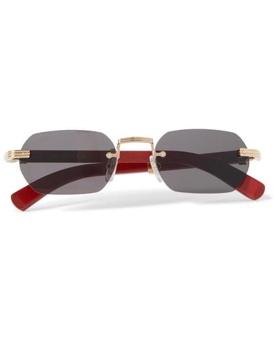 Cartier Rectangular-frame Gold-tone And Wood Sunglasses - Red