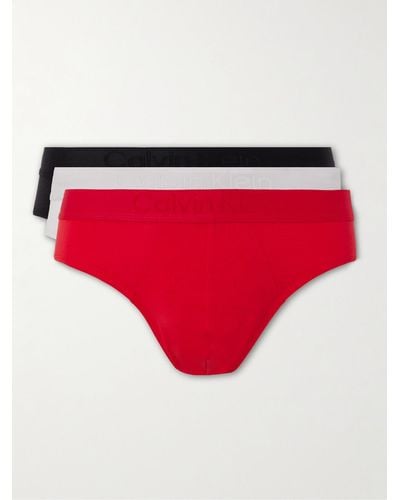 Calvin Klein Three-pack Stretch Lyocell-blend Briefs - Red